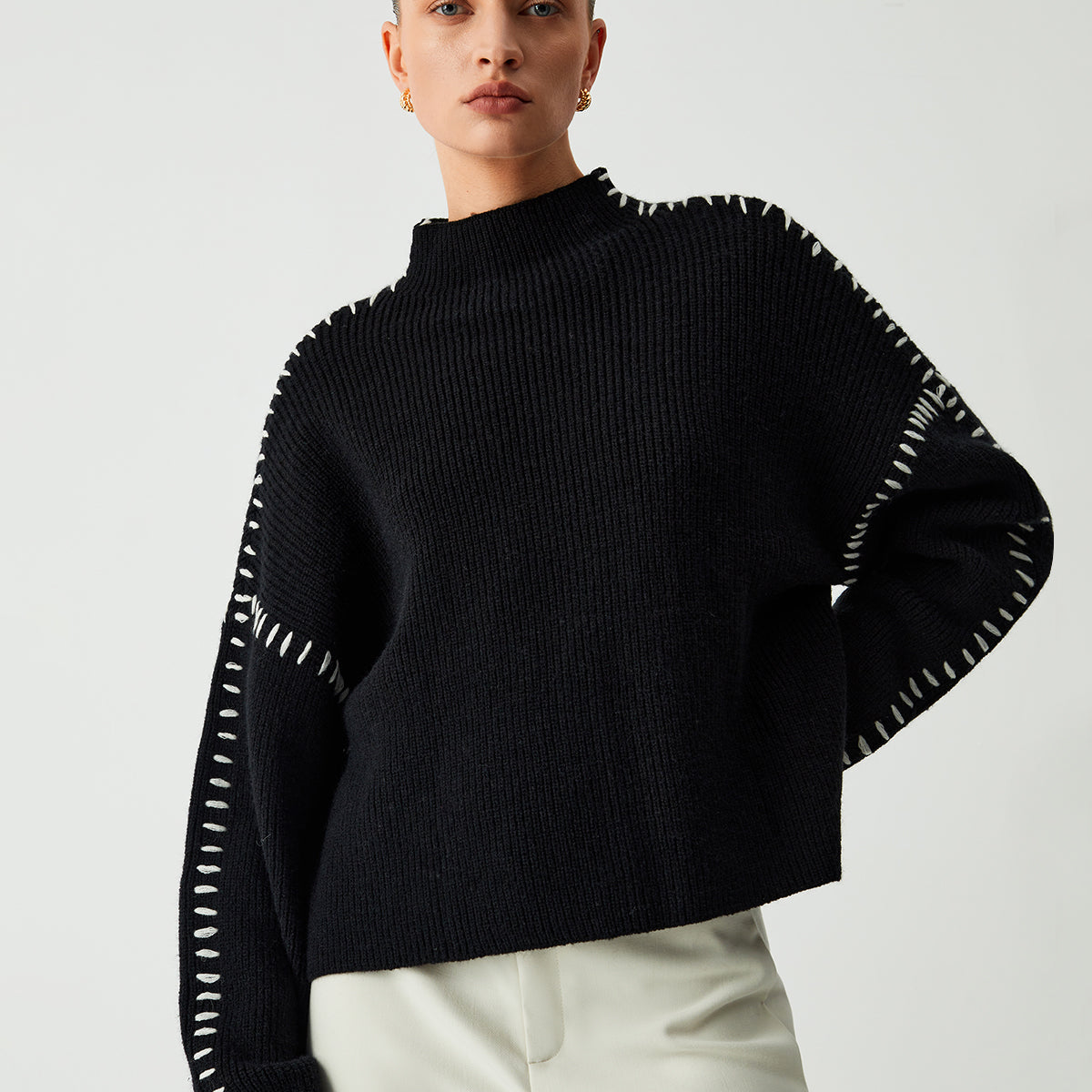 Pull Col Montant Oversize Pour Femme – Maille Confortable Automne Hiver