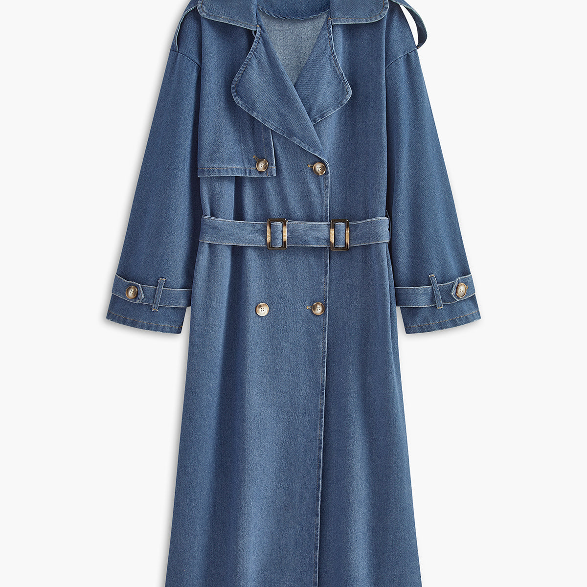 Trench-Coat Long en Denim Bleu | Élégant & Décontracté | Look Mi-Saison