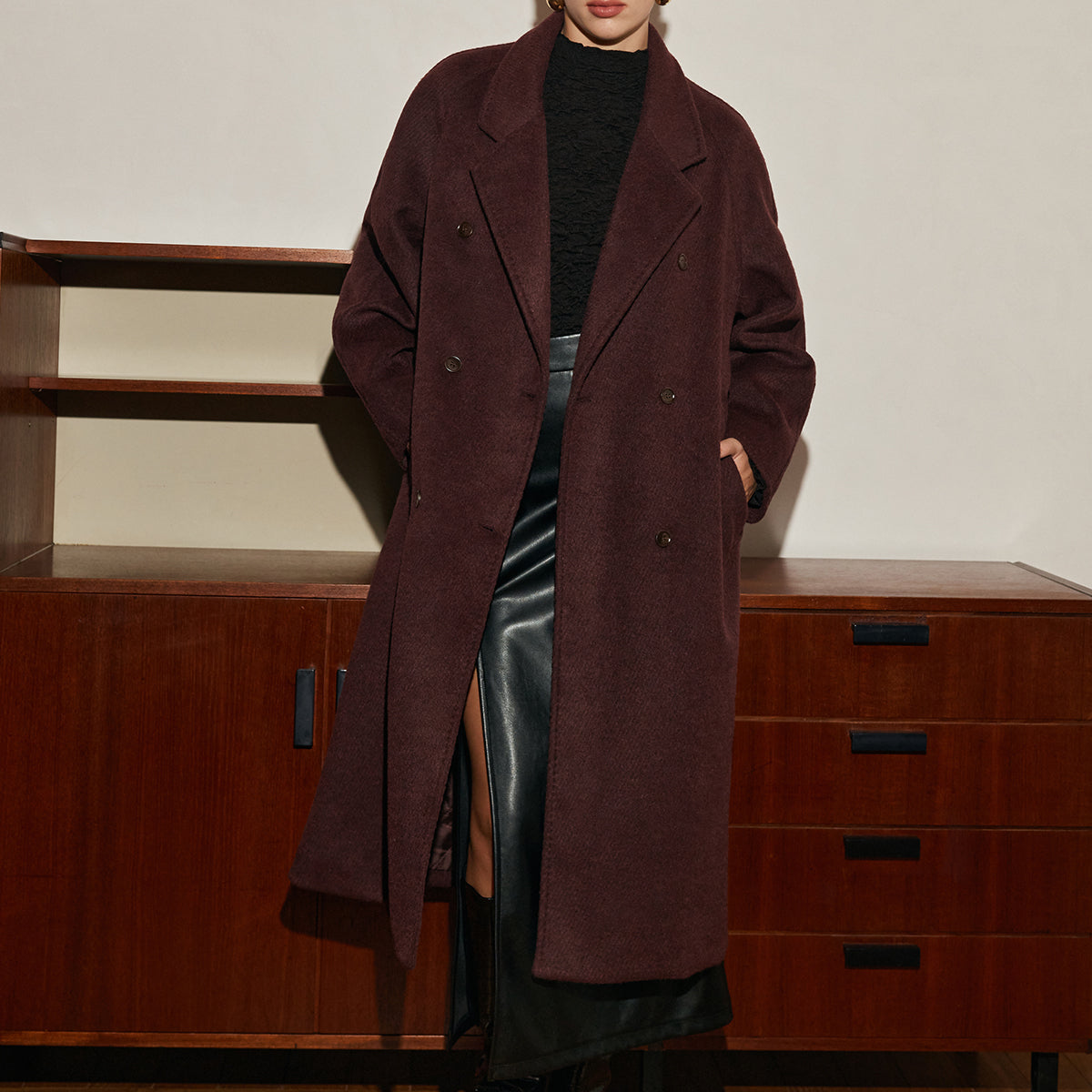 Manteau Long Oversize en Laine | Col Large | Élégance Intemporelle