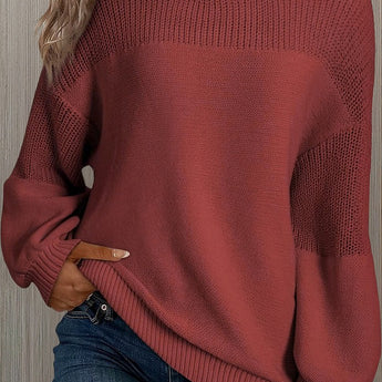 Pull Tricoté À Manches Lanternes Et Col Rond Pour Femmes – Tricot Tendance Automne/Hiver
