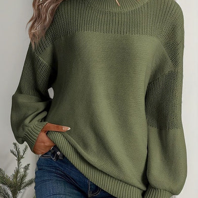 Pull Tricoté À Manches Lanternes Et Col Rond Pour Femmes – Tricot Tendance Automne/Hiver