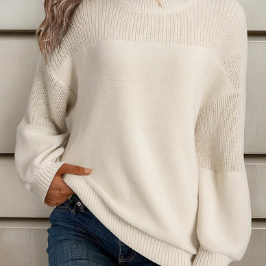 Pull Tricoté À Manches Lanternes Et Col Rond Pour Femmes – Tricot Tendance Automne/Hiver