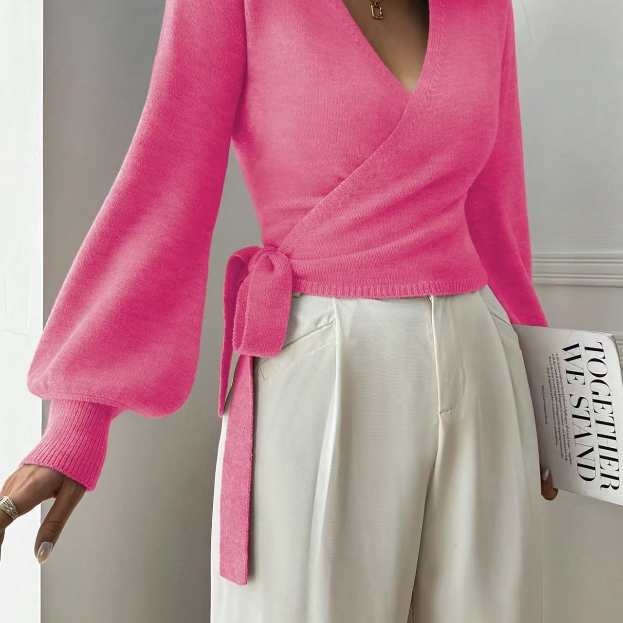 Pull Cache-Cœur À Col En V Pour Femmes – Haut Élégant Automne/Hiver