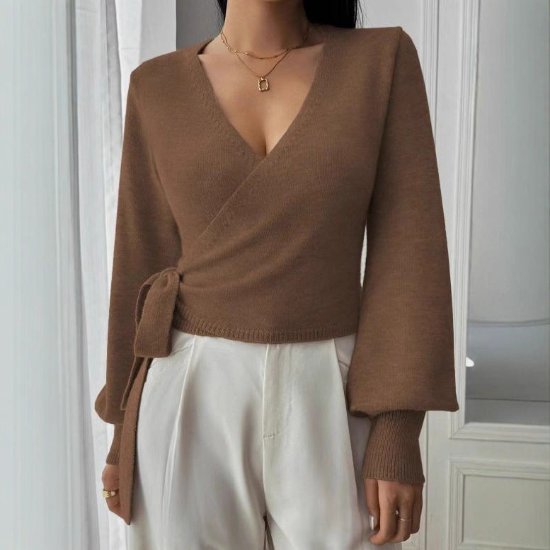 Pull Cache-Cœur À Col En V Pour Femmes – Haut Élégant Automne/Hiver