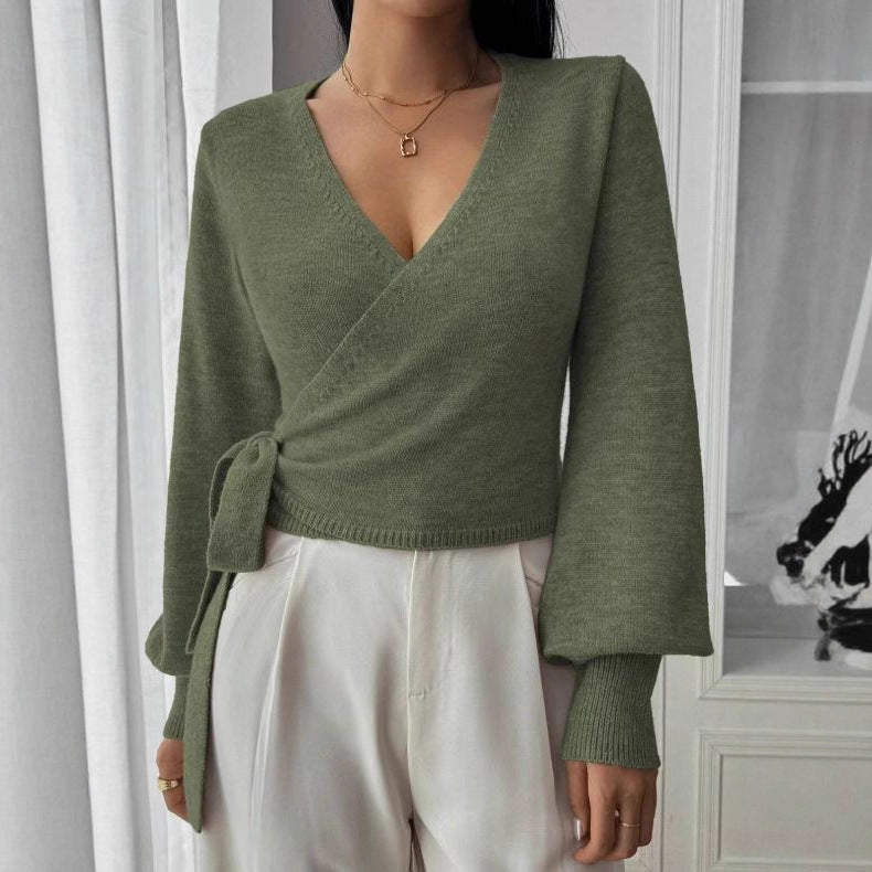 Pull Cache-Cœur À Col En V Pour Femmes – Haut Élégant Automne/Hiver