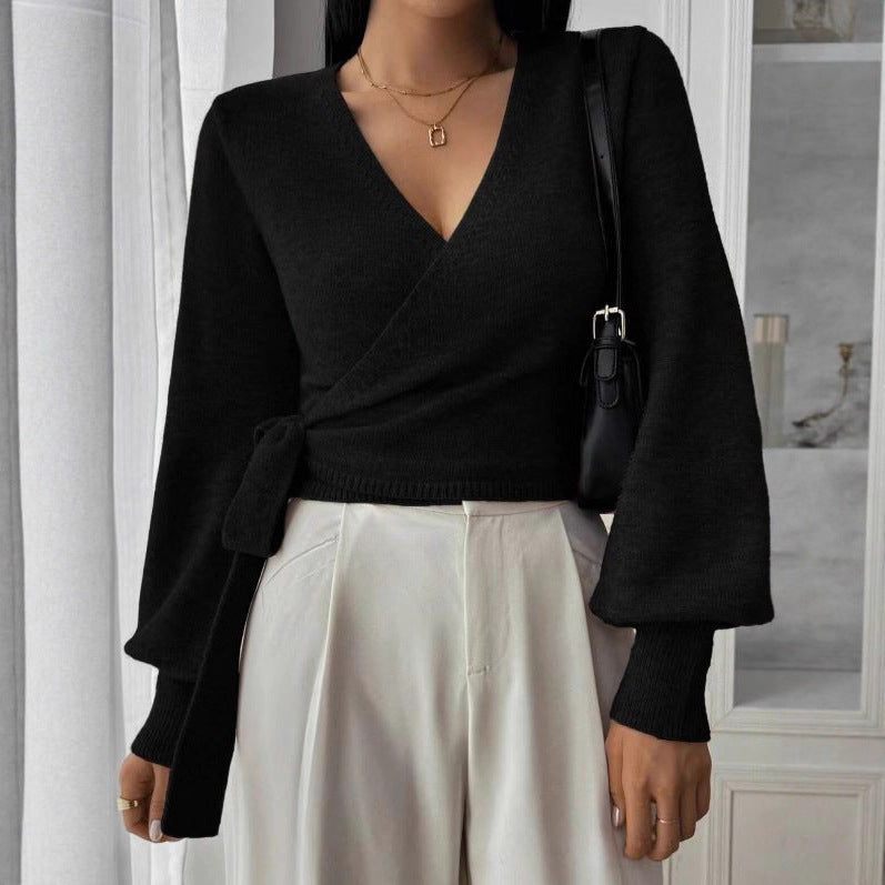 Pull Cache-Cœur À Col En V Pour Femmes – Haut Élégant Automne/Hiver