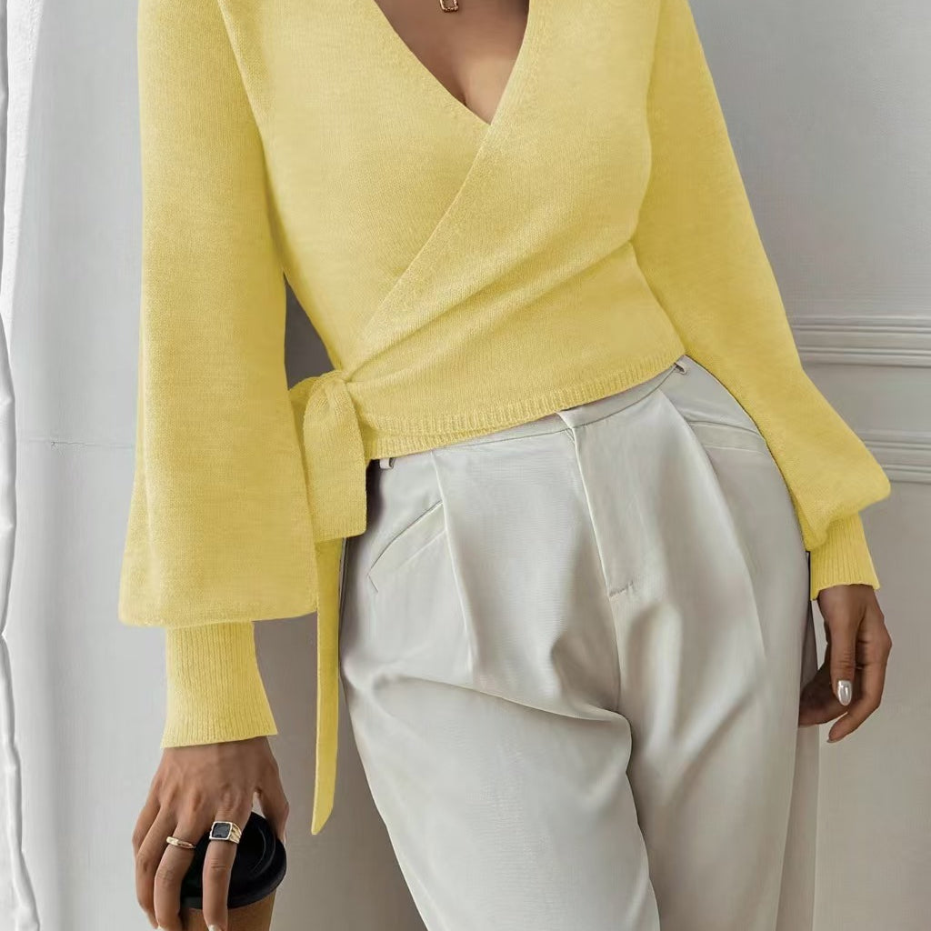 Pull Cache-Cœur À Col En V Pour Femmes – Haut Élégant Automne/Hiver