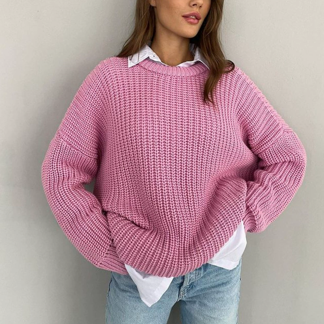 Pull oversize femme en maille – bleu ciel, lavande, rose fuchsia, blanc cassé, beige taupe – du S au XL