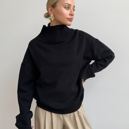Pull col roulé femme oversize en tricot chaud – plusieurs couleurs automne-hiver