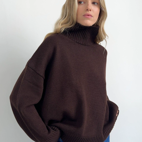 Pull col roulé femme oversize en tricot chaud – plusieurs couleurs automne-hiver