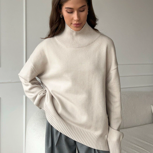 Pull col roulé femme oversize en tricot chaud – plusieurs couleurs automne-hiver