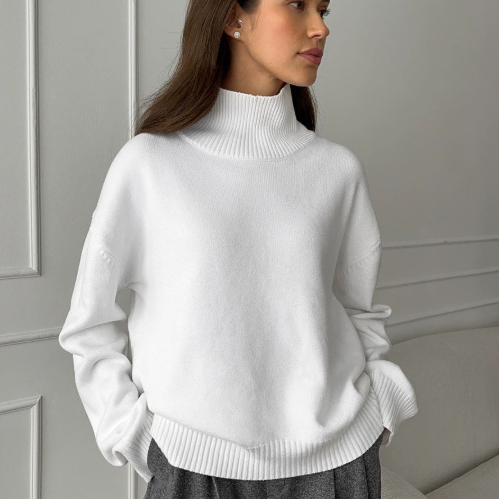 Pull col roulé femme oversize en tricot chaud – plusieurs couleurs automne-hiver