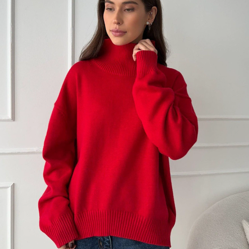 Pull col roulé femme oversize en tricot chaud – plusieurs couleurs automne-hiver