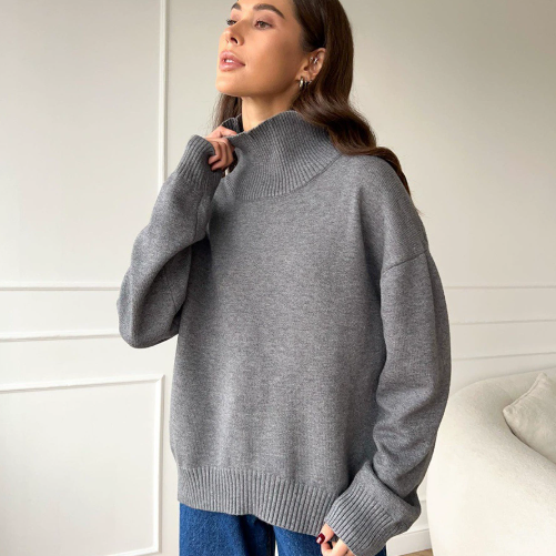 Pull col roulé femme oversize en tricot chaud – plusieurs couleurs automne-hiver