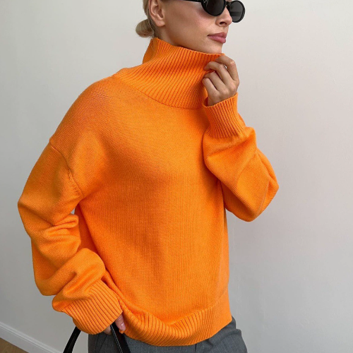 Pull col roulé femme oversize en tricot chaud – plusieurs couleurs automne-hiver