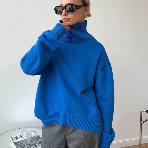 Pull col roulé femme oversize en tricot chaud – plusieurs couleurs automne-hiver