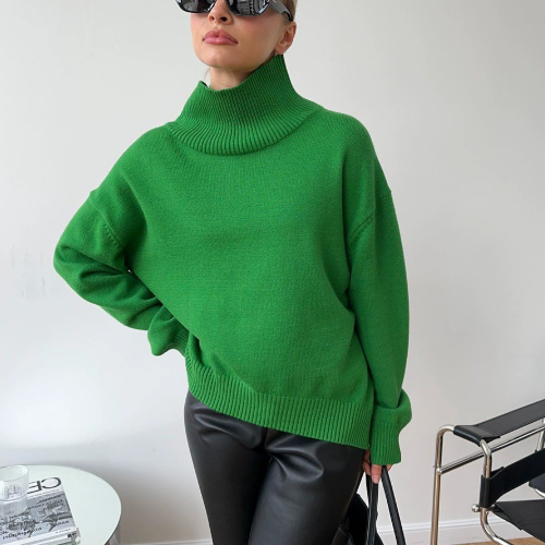 Pull col roulé femme oversize en tricot chaud – plusieurs couleurs automne-hiver