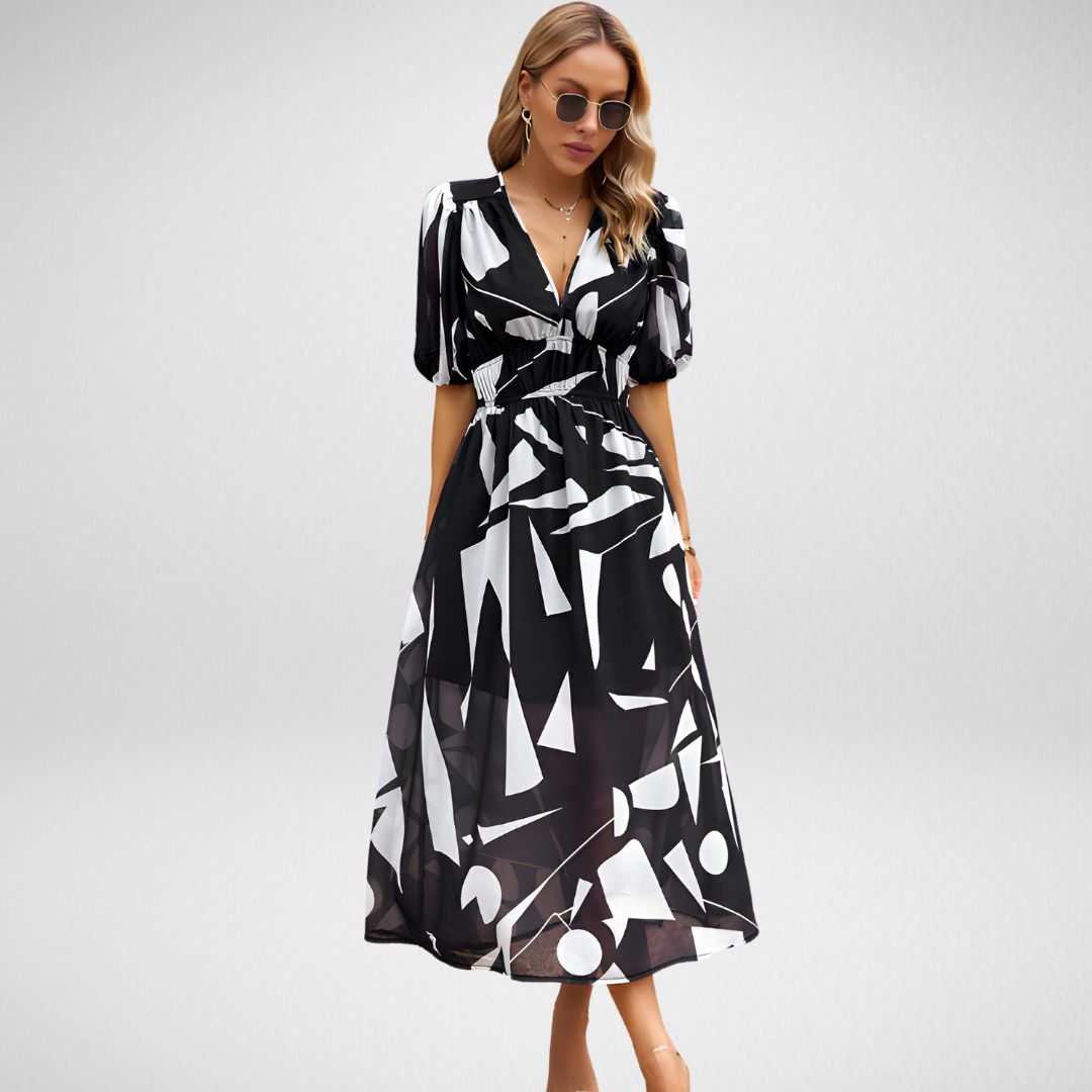 Féminine & Tendance – Robe Midi à Manches Bouffantes