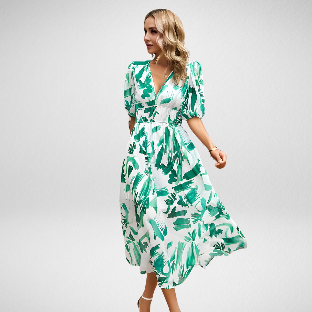 Féminine & Tendance – Robe Midi à Manches Bouffantes