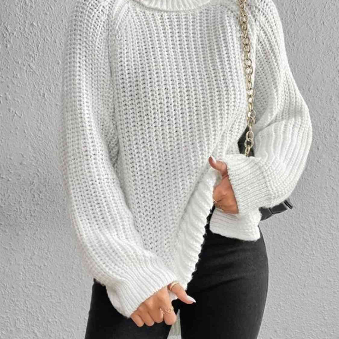 Pull Fendu À Col Roulé En Maille Côtelée Pour Femmes – Tricot Chic Automne/Hiver