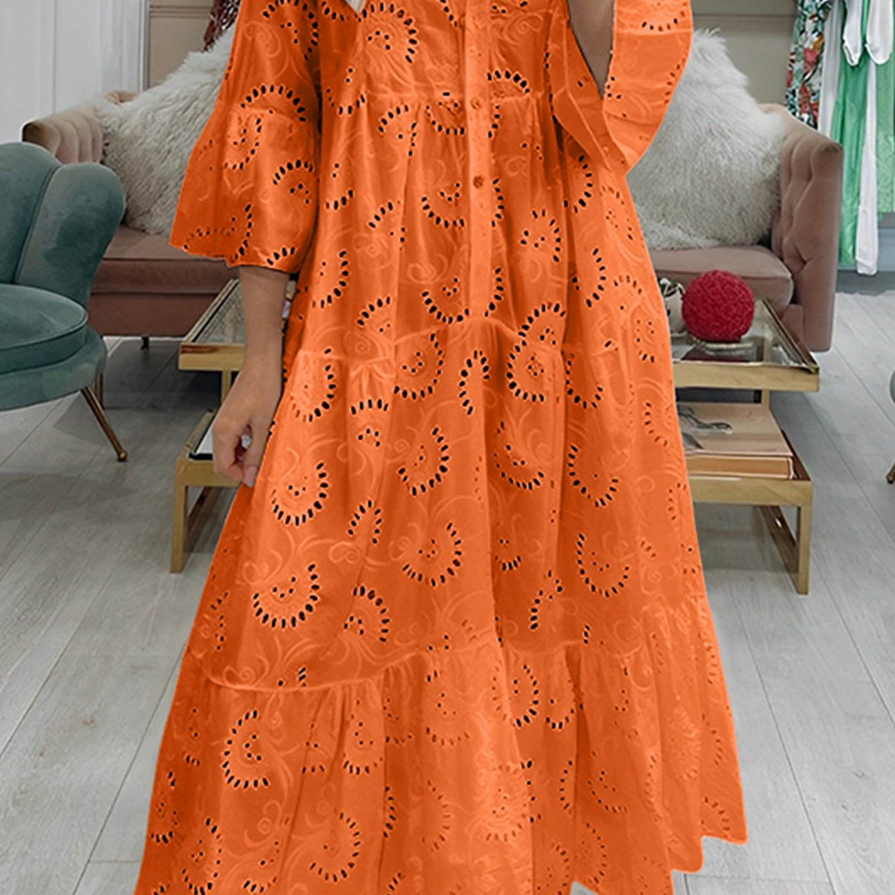 Lunaria | Robe Longue Broderie Anglaise Manches Évasées Bohème Chic Été Pour Femme