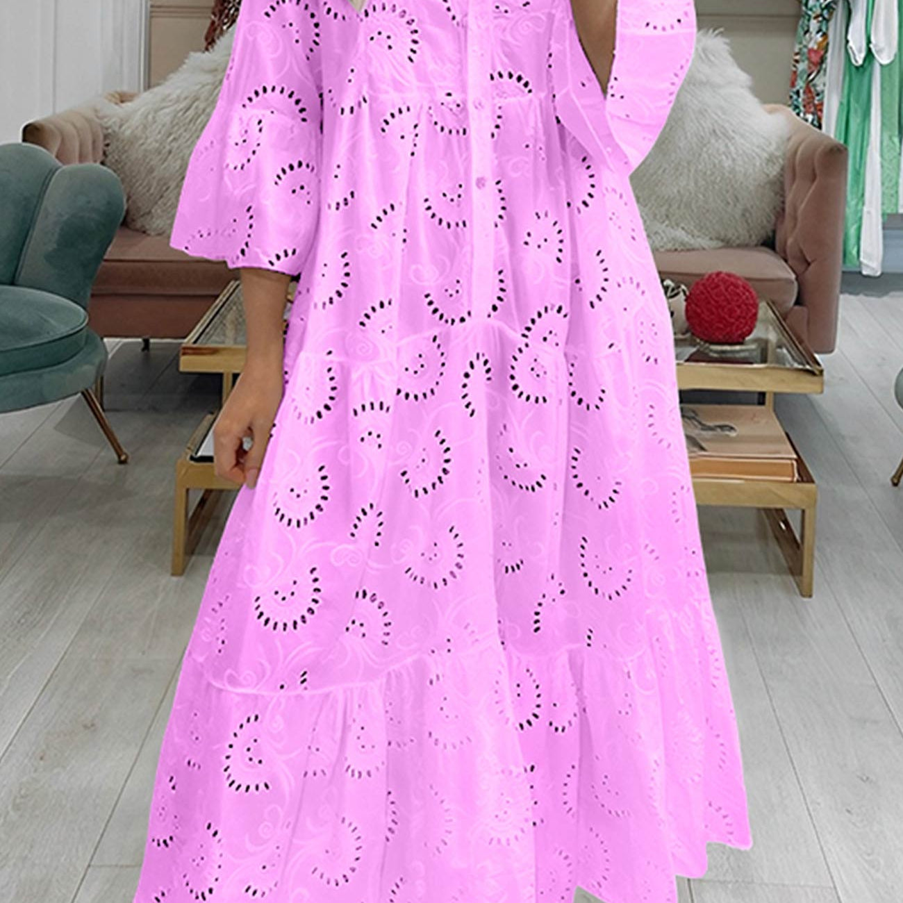 Lunaria | Robe Longue Broderie Anglaise Manches Évasées Bohème Chic Été Pour Femme
