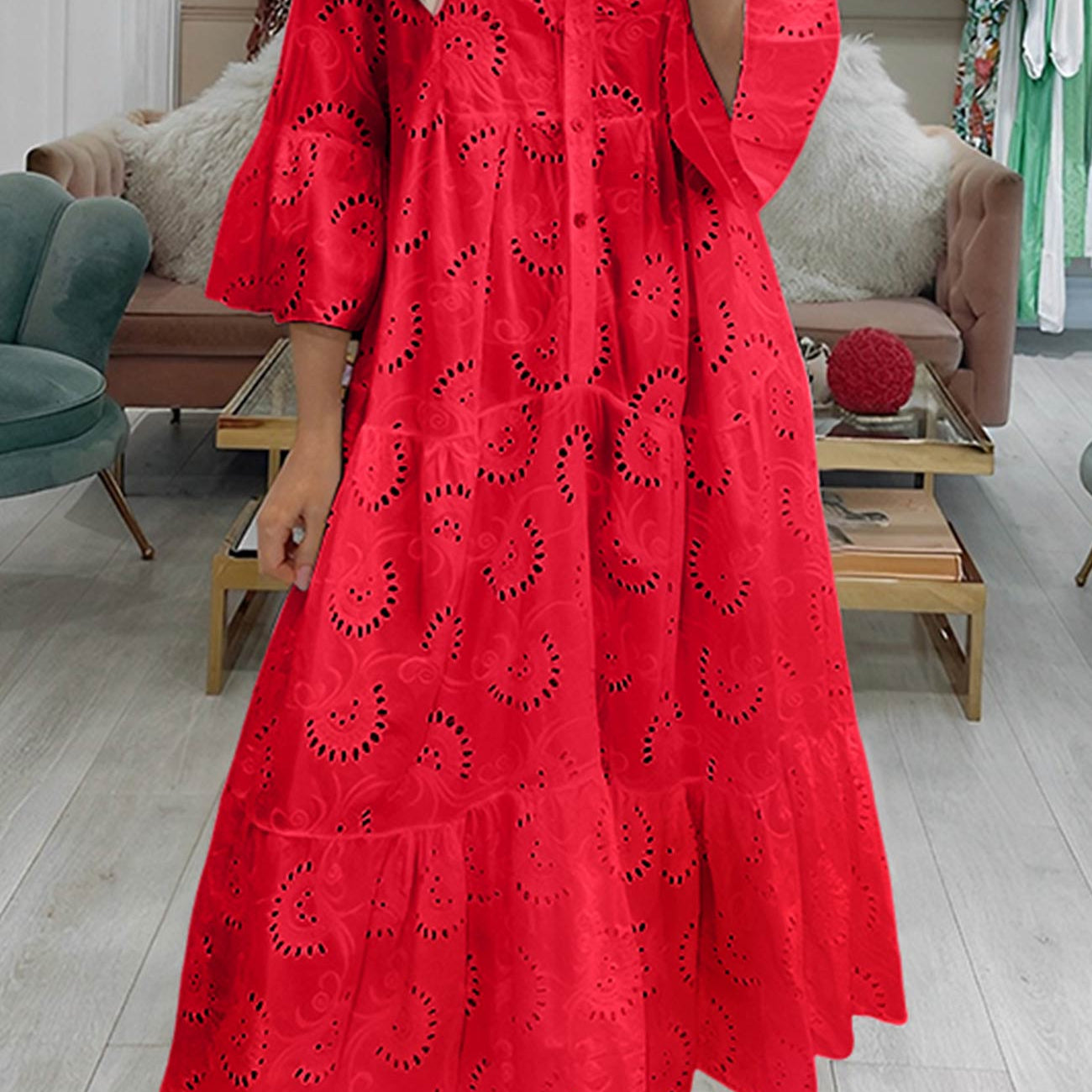 Lunaria | Robe Longue Broderie Anglaise Manches Évasées Bohème Chic Été Pour Femme