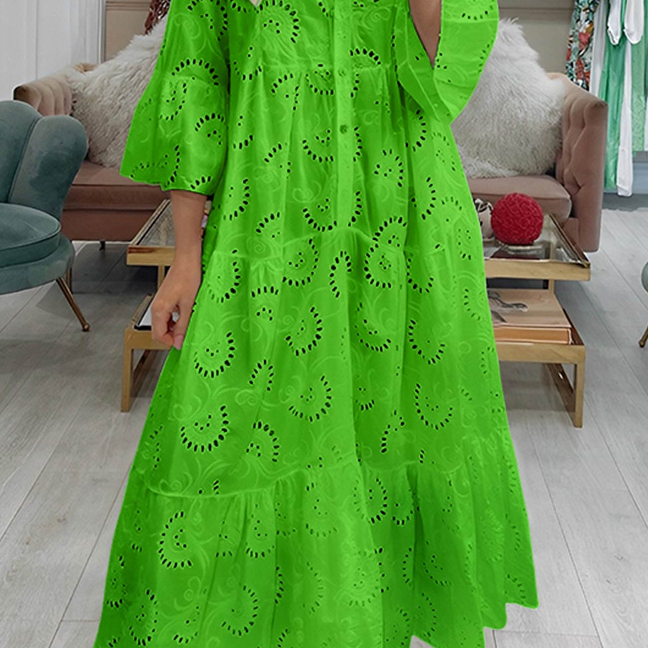 Lunaria | Robe Longue Broderie Anglaise Manches Évasées Bohème Chic Été Pour Femme