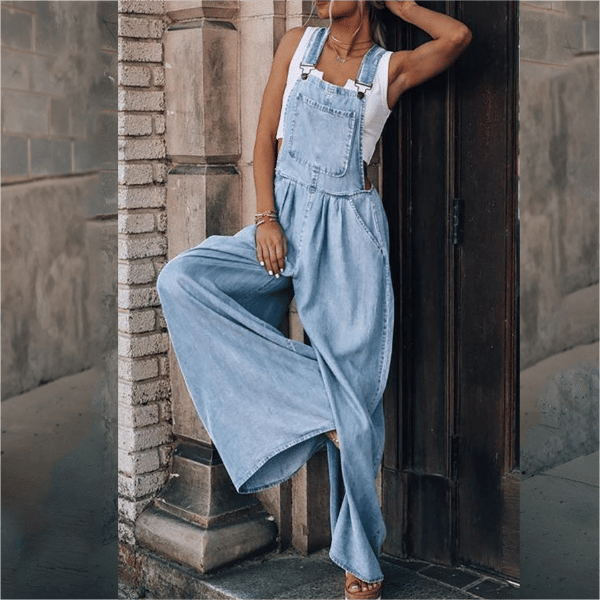 Alistair | Jumpsuit en Denim à Jambes Large avec Bretelles pour femmes