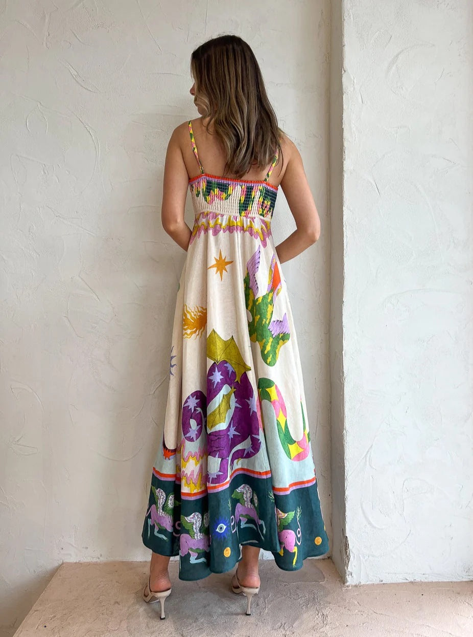 Robe Maxi Riviera – Imprimé Peinture Vivante & Coupe Fluide