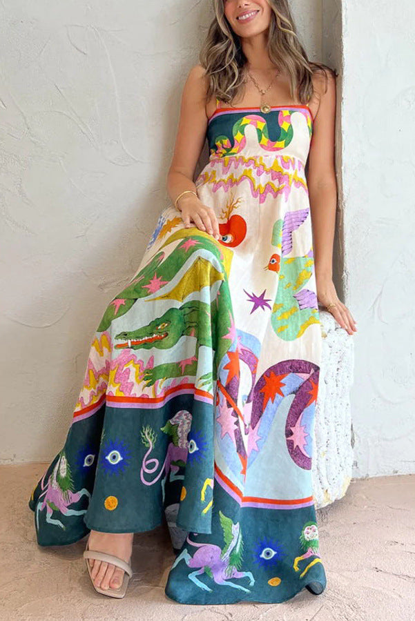 Robe Maxi Riviera – Imprimé Peinture Vivante & Coupe Fluide