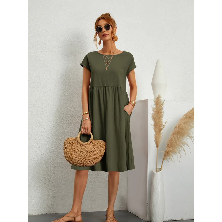 Fleur | Robe Mi-Longue Évasée avec Poches Latérales pour Femmes