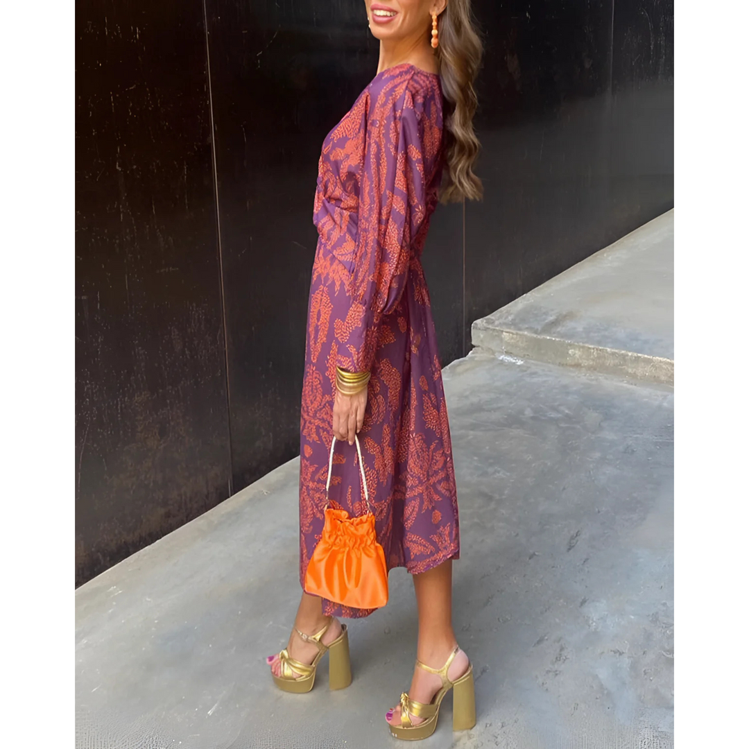 Mia | Robe bohème chic à col V et ceinture à nouer