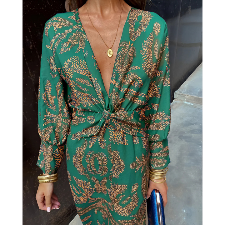 Mia | Robe bohème chic à col V et ceinture à nouer