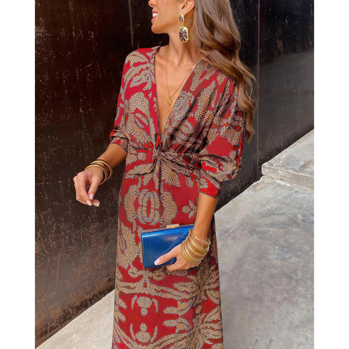 Mia | Robe bohème chic à col V et ceinture à nouer