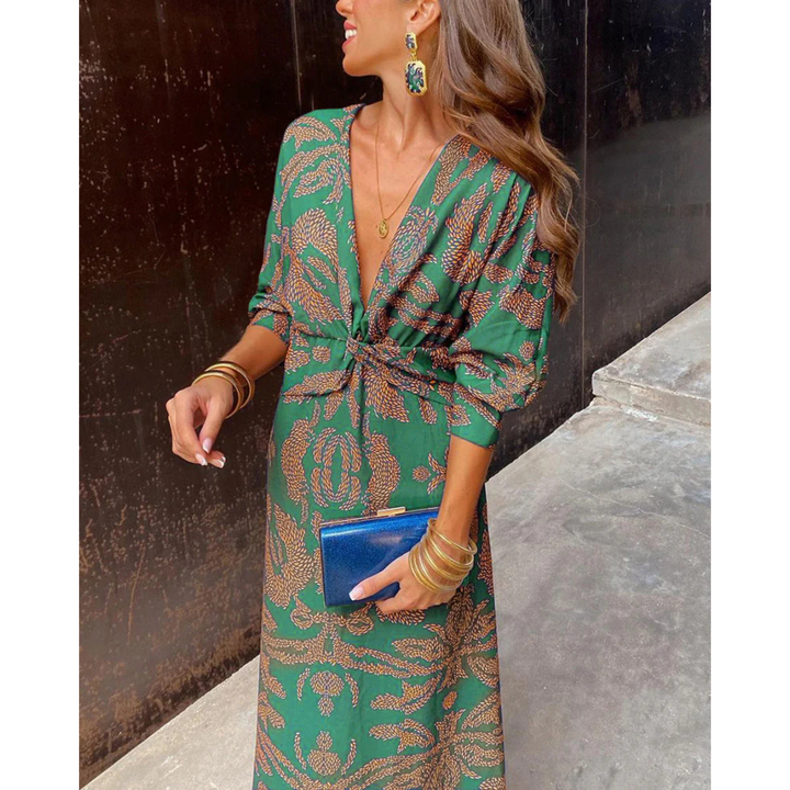 Mia | Robe bohème chic à col V et ceinture à nouer
