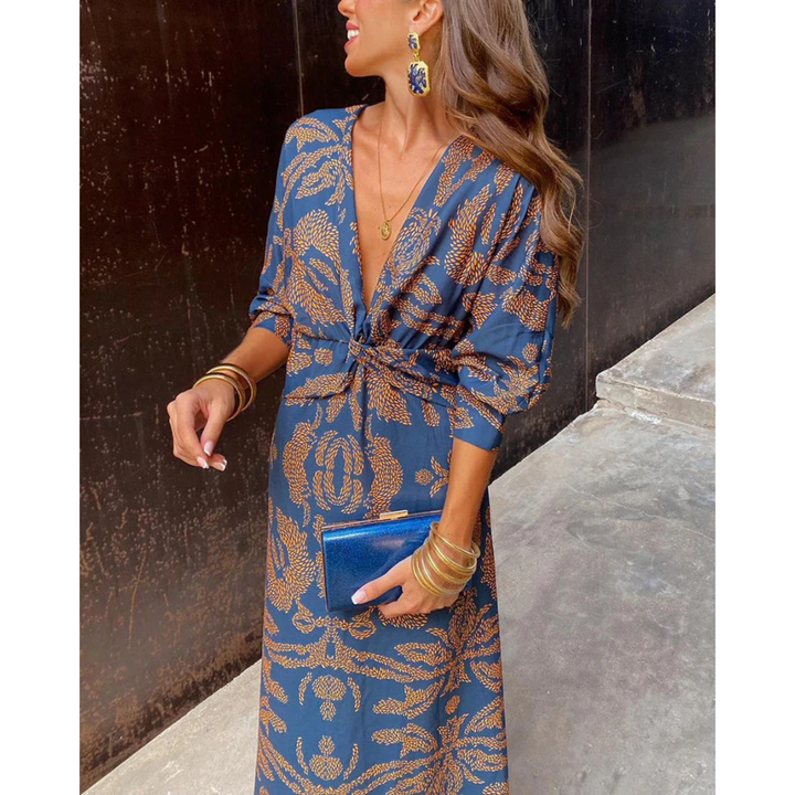 Mia | Robe bohème chic à col V et ceinture à nouer