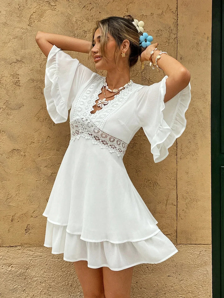 Zendoo | Robe d'été blanche style bohème avec dentelle et volants pour femmes