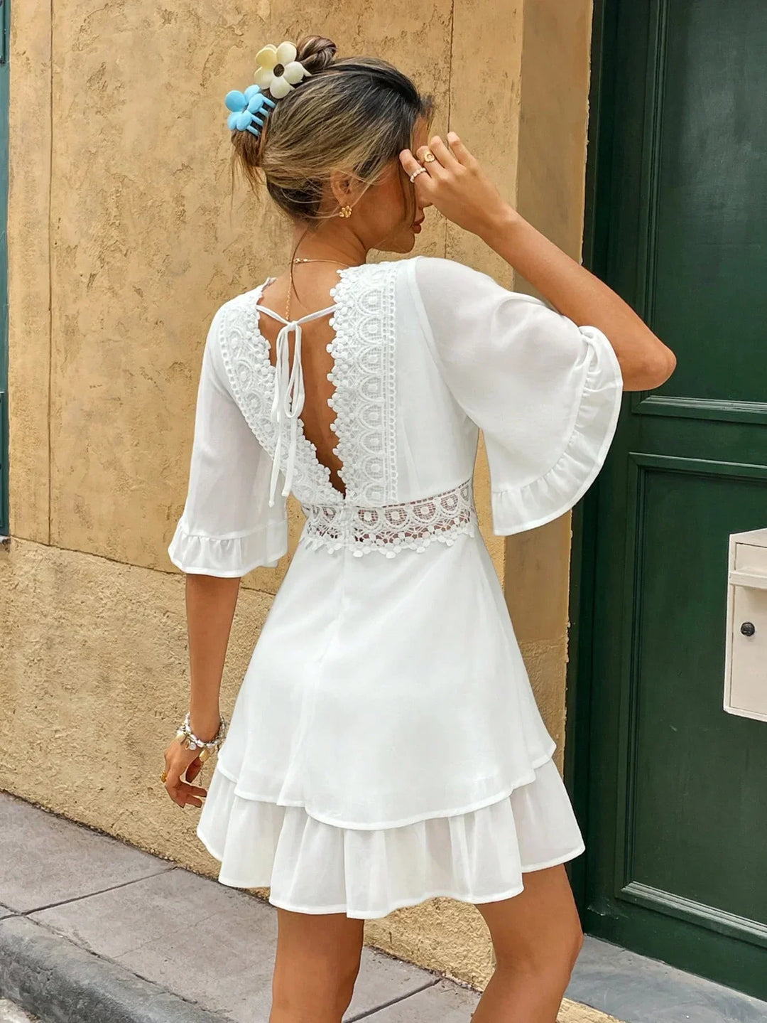 Zendoo | Robe d'été blanche style bohème avec dentelle et volants pour femmes