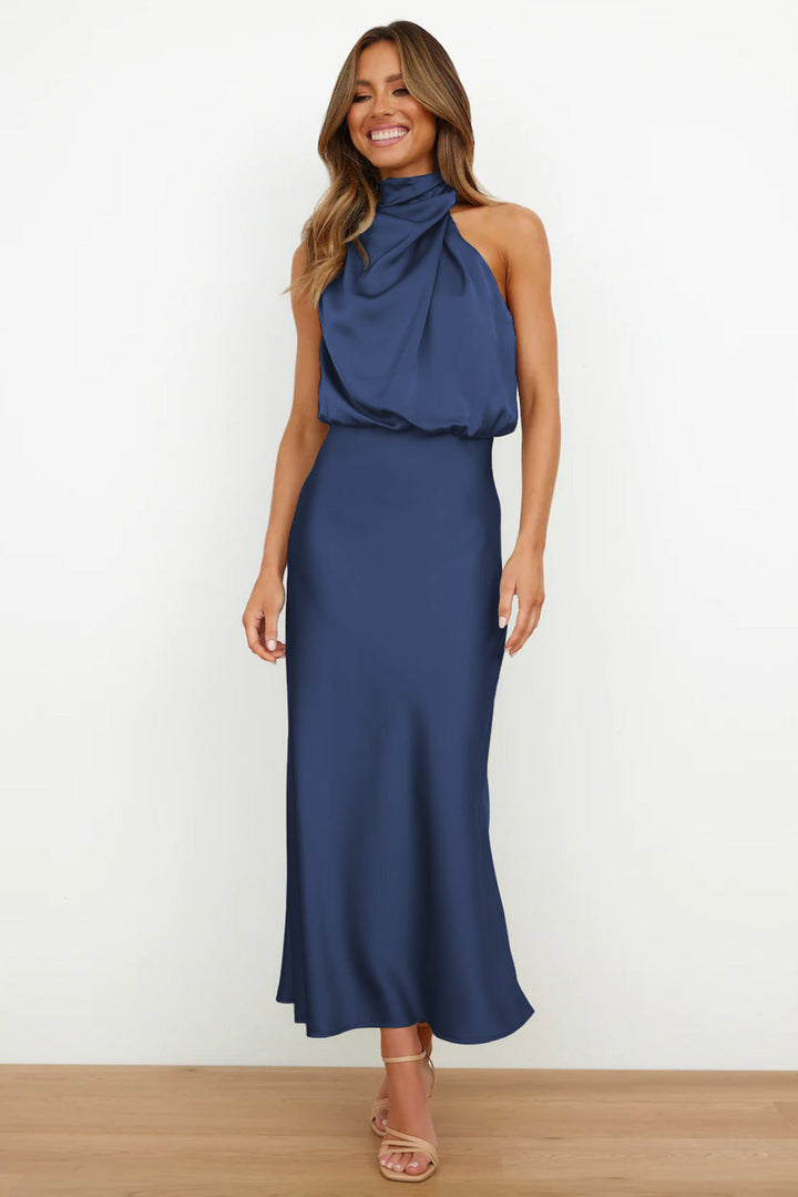 Nina | Robe midi satinée à col halter pour femmes