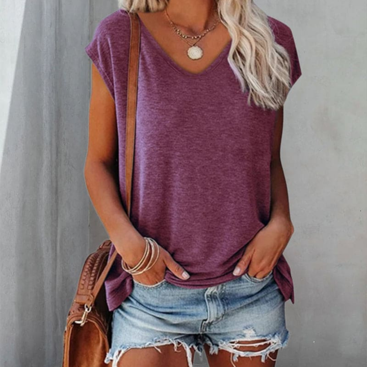 Elara | T-Shirt Large avec Col en V pour Femme