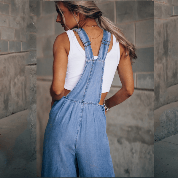 Alistair | Jumpsuit en Denim à Jambes Large avec Bretelles pour femmes