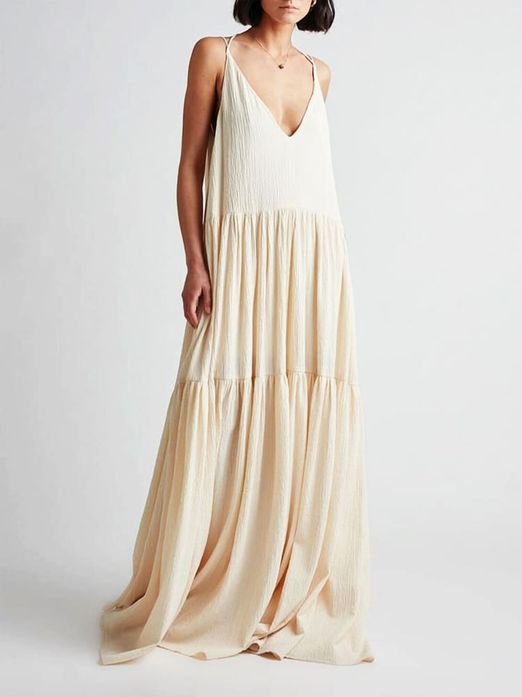 Robe Évasion Satinée – Crème Élégance & Coupe Fluide Chic