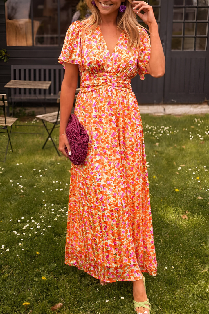 Capucine | Robe maxi à imprimé floral et col en V pour femmes