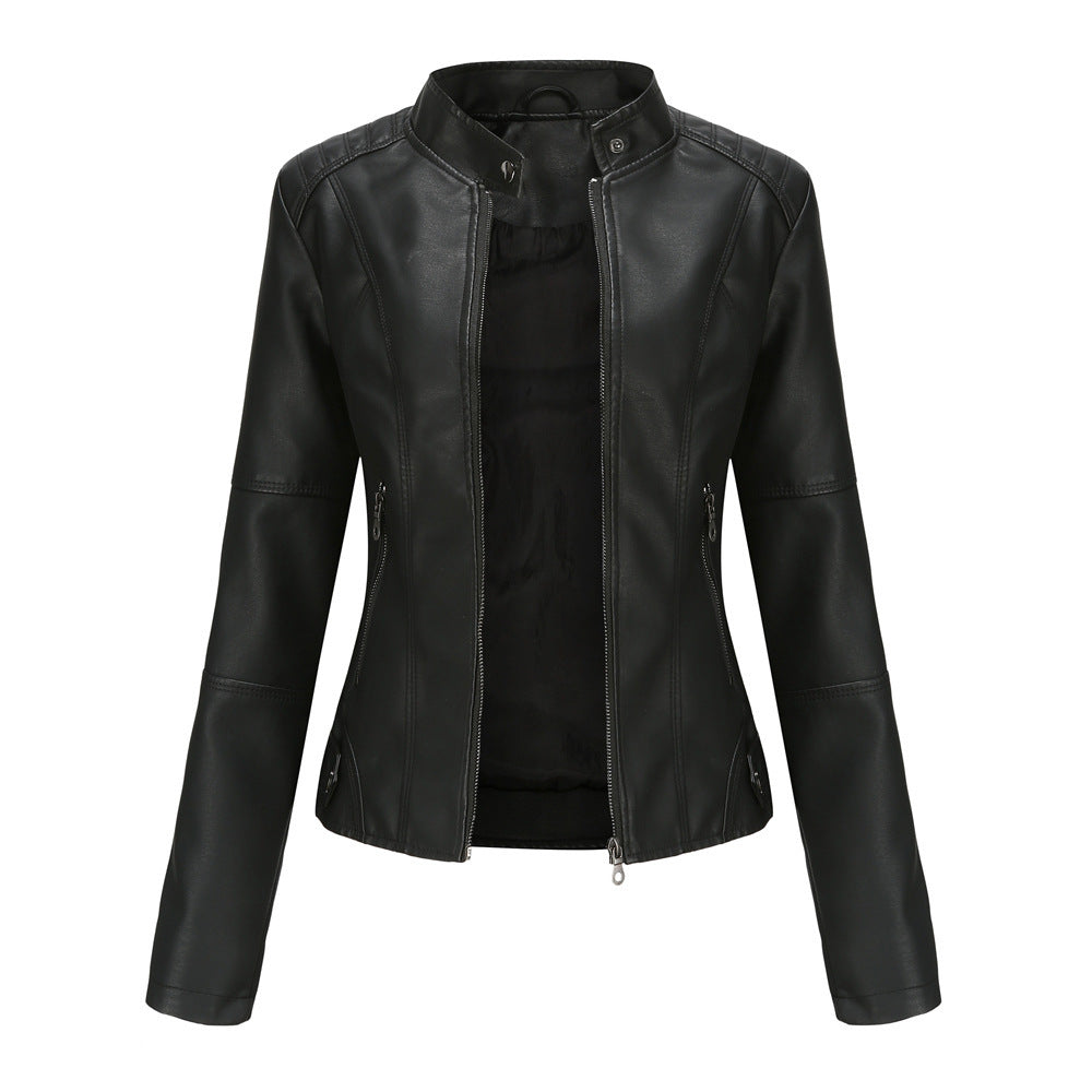 Veste en Simili Cuir Femme | Col Montant | Coupe Ajustée
