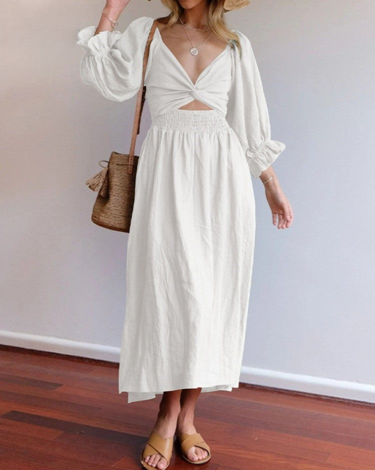 Robe Soleil Bohème – Midi à Découpe & Coupe Fluide d’Été