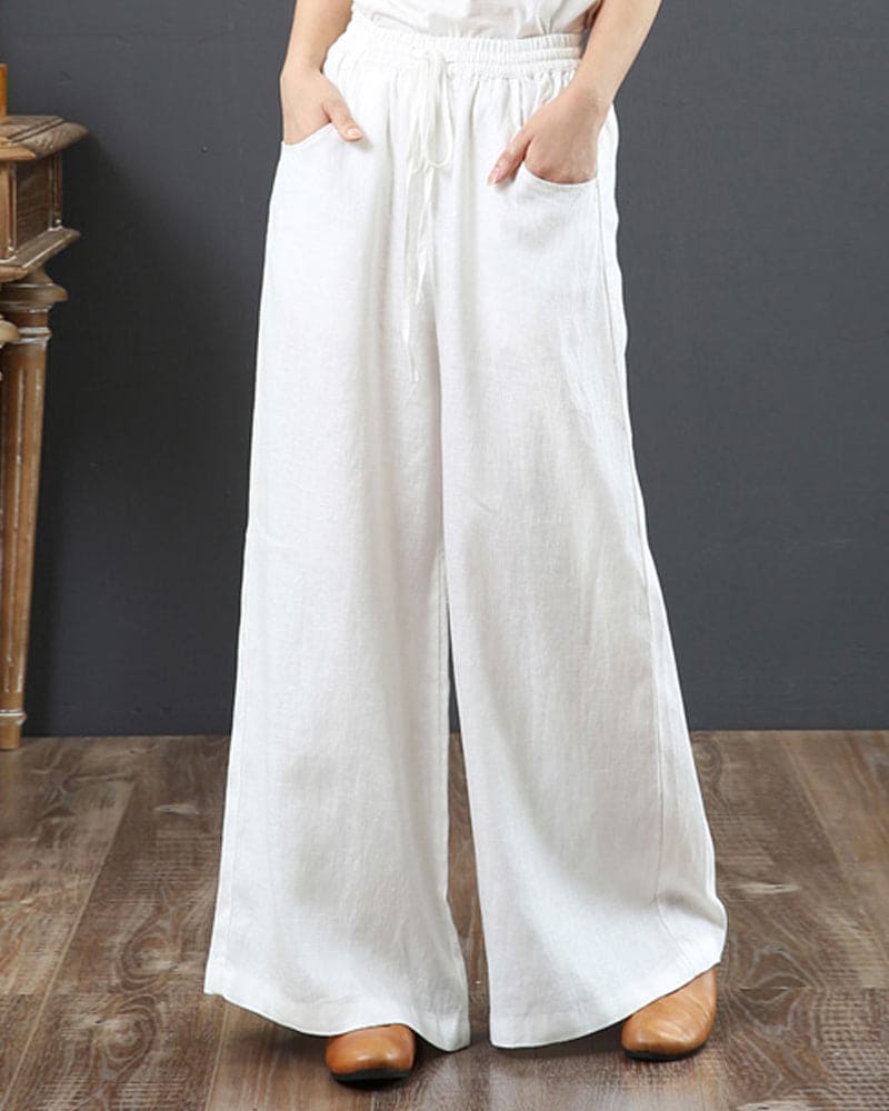 Veloria | Pantalon Large Taille Haute Lin Fluide Chic Été Pour Femme