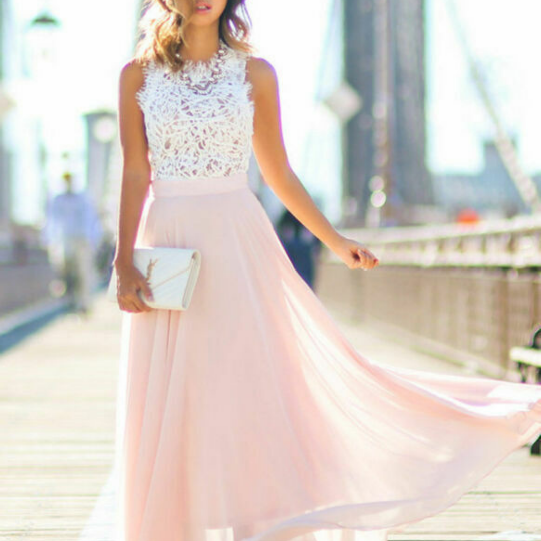 Elane | Robe Longue Dentelle avec Taille Haute pour Femme