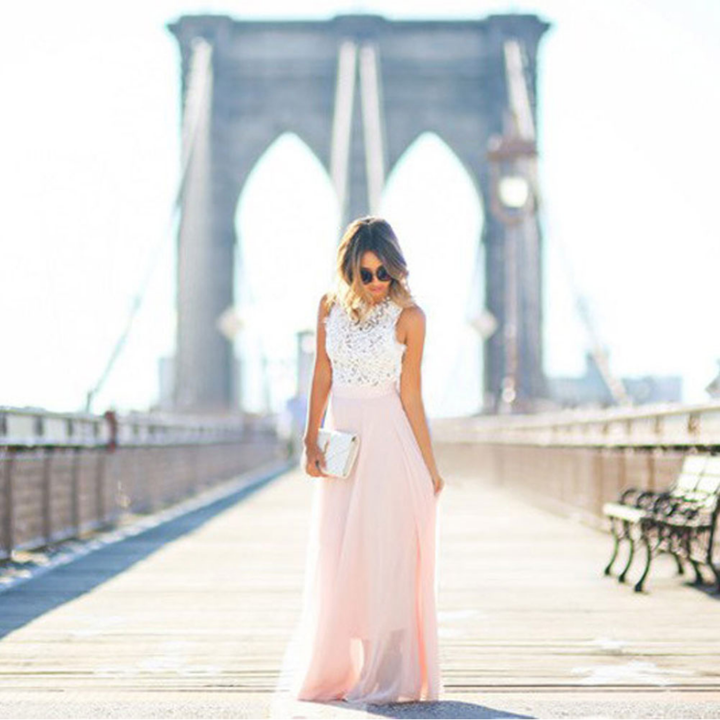 Elane | Robe Longue Dentelle avec Taille Haute pour Femme
