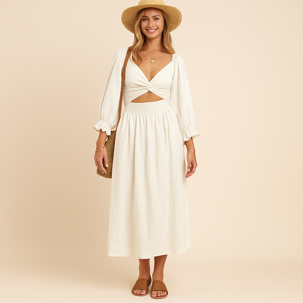 Robe Soleil Bohème – Midi à Découpe & Coupe Fluide d’Été